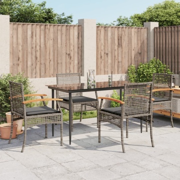 Set mobilier de grădină cu perne, 5 piese, gri, poliratan - Img 1