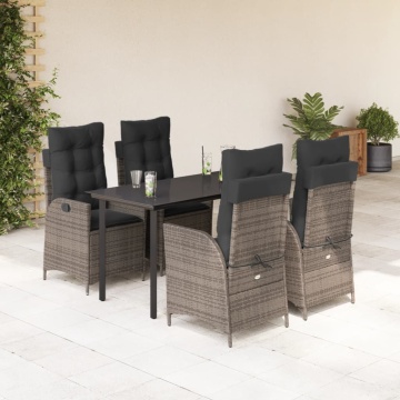 Set mobilier de grădină cu perne, 5 piese, gri, poliratan - Img 1