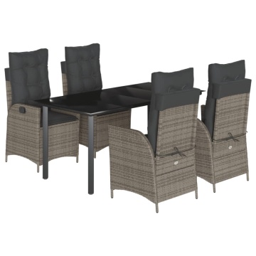 Set mobilier de grădină cu perne, 5 piese, gri, poliratan - Img 2