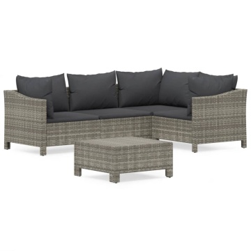Set mobilier de grădină cu perne, 5 piese, gri, poliratan - Img 2