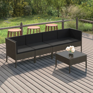 Set mobilier de grădină cu perne, 5 piese, gri, poliratan - Img 1