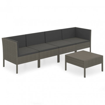 Set mobilier de grădină cu perne, 5 piese, gri, poliratan - Img 2