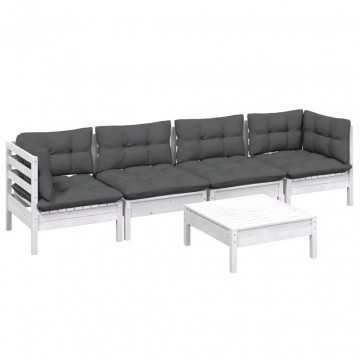 Set mobilier de grădină cu perne, 5 piese, lemn masiv de pin - Img 3