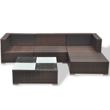 Set mobilier de grădină cu perne, 5 piese, maro, poliratan - Img 8