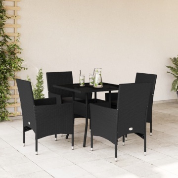Set mobilier de grădină cu perne 5 piese negru poliratan&sticlă - Img 1