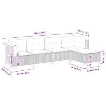 Set mobilier de grădină cu perne, 5 piese, negru, poliratan - Img 7