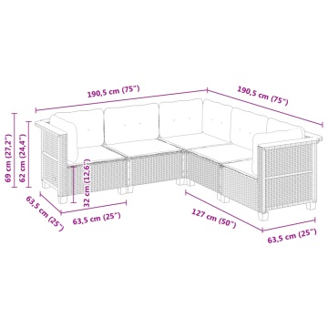 Set mobilier de grădină cu perne, 5 piese, negru, poliratan - Img 5