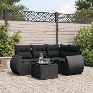 Set mobilier de grădină cu perne, 5 piese, negru, poliratan - Img 1