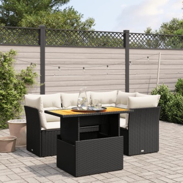 Set mobilier de grădină cu perne, 5 piese, negru, poliratan - Img 1