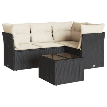 Set mobilier de grădină cu perne, 5 piese, negru, poliratan - Img 2