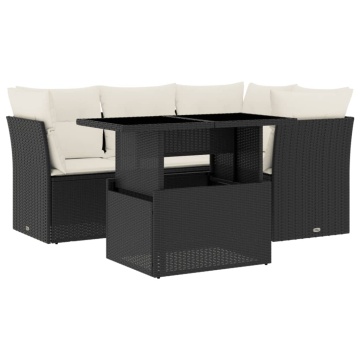 Set mobilier de grădină cu perne, 5 piese, negru, poliratan - Img 2