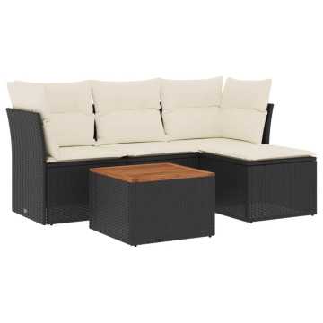 Set mobilier de grădină cu perne, 5 piese, negru, poliratan - Img 2