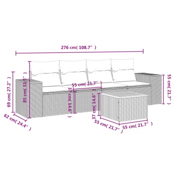 Set mobilier de grădină cu perne, 5 piese, negru, poliratan - Img 3