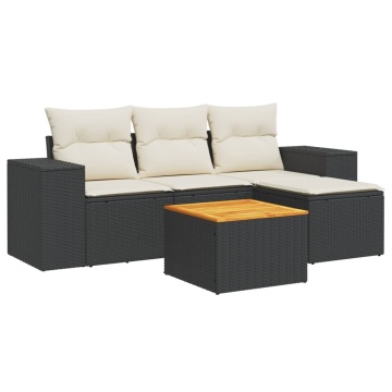 Set mobilier de grădină cu perne, 5 piese, negru, poliratan - Img 2
