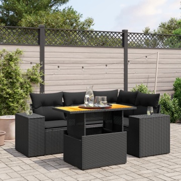 Set mobilier de grădină cu perne, 5 piese, negru, poliratan - Img 1