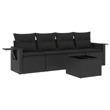 Set mobilier de grădină cu perne, 5 piese, negru, poliratan - Img 2