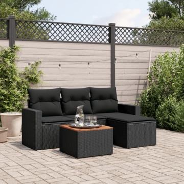 Set mobilier de grădină cu perne, 5 piese, negru, poliratan - Img 1