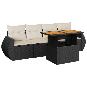 Set mobilier de grădină cu perne, 5 piese, negru, poliratan - Img 2