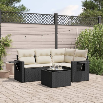 Set mobilier de grădină cu perne, 5 piese, negru, poliratan - Img 1