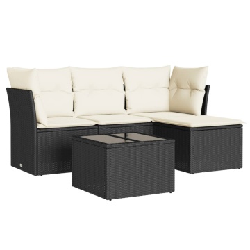 Set mobilier de grădină cu perne, 5 piese, negru, poliratan - Img 2