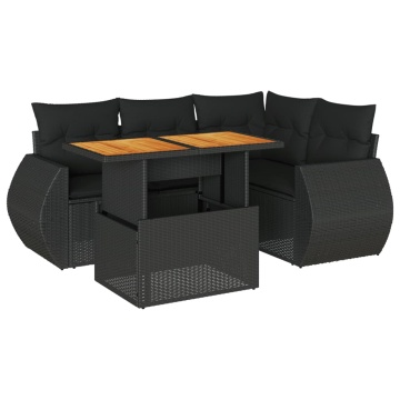 Set mobilier de grădină cu perne, 5 piese, negru, poliratan - Img 2