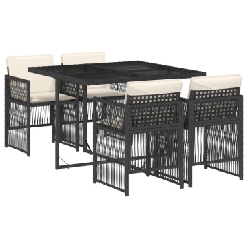 Set mobilier de grădină cu perne, 5 piese, negru, poliratan - Img 2