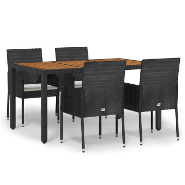 Set mobilier de grădină cu perne, 5 piese, negru, poliratan - Img 2