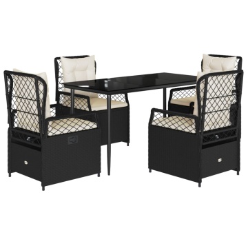 Set mobilier de grădină cu perne, 5 piese, negru, poliratan - Img 2