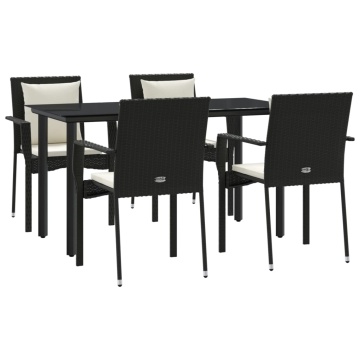 Set mobilier de grădină cu perne, 5 piese, negru, poliratan - Img 3