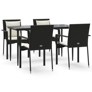 Set mobilier de grădină cu perne, 5 piese, negru, poliratan - Img 2