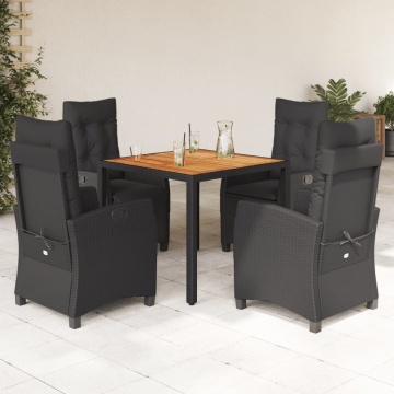 Set mobilier de grădină cu perne, 5 piese, negru, poliratan - Img 1