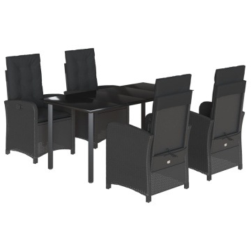 Set mobilier de grădină cu perne, 5 piese, negru, poliratan - Img 2