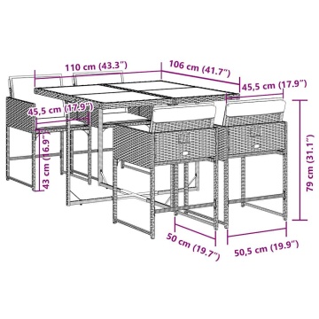 Set mobilier de grădină cu perne, 5 piese, negru, poliratan - Img 5