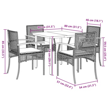 Set mobilier de grădină cu perne, 5 piese, negru, poliratan - Img 6