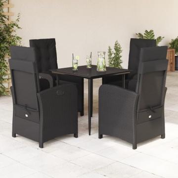 Set mobilier de grădină cu perne, 5 piese, negru, poliratan - Img 1