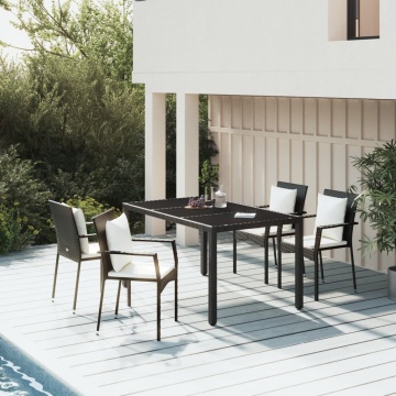 Set mobilier de grădină cu perne, 5 piese, negru, poliratan - Img 1