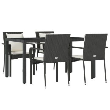 Set mobilier de grădină cu perne, 5 piese, negru, poliratan - Img 3