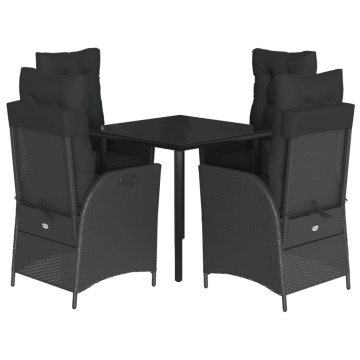 Set mobilier de grădină cu perne, 5 piese, negru, poliratan - Img 2