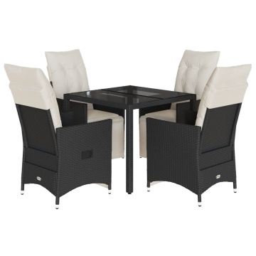 Set mobilier de grădină cu perne, 5 piese, negru, poliratan - Img 2