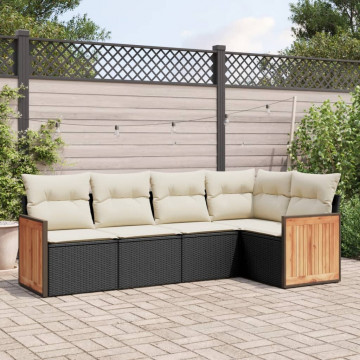 Set mobilier de grădină cu perne, 5 piese, negru, poliratan - Img 1