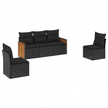 Set mobilier de grădină cu perne, 5 piese, negru, poliratan - Img 2