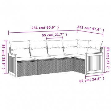 Set mobilier de grădină cu perne, 5 piese, negru, poliratan - Img 3