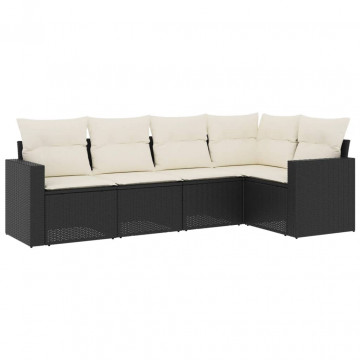 Set mobilier de grădină cu perne, 5 piese, negru, poliratan - Img 2