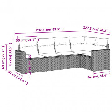 Set mobilier de grădină cu perne, 5 piese, negru, poliratan - Img 6