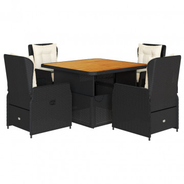 Set mobilier de grădină cu perne, 5 piese, negru, poliratan - Img 2