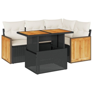 Set mobilier de grădină cu perne, 5 piese,poliratan/lemn acacia - Img 2