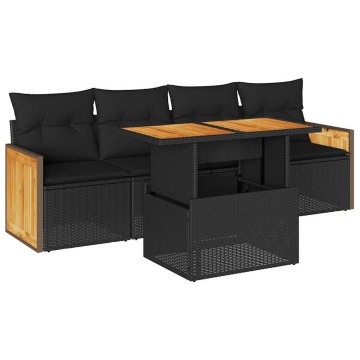 Set mobilier de grădină cu perne, 5 piese,poliratan/lemn acacia - Img 2