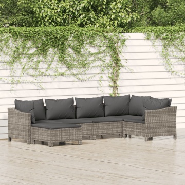 Set mobilier de grădină cu perne, 6 piese, gri, poliratan - Img 1