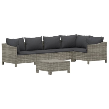 Set mobilier de grădină cu perne, 6 piese, gri, poliratan - Img 3