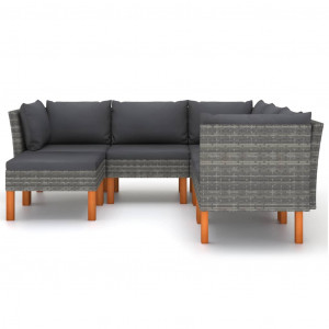 Set mobilier de grădină cu perne, 6 piese, gri, poliratan - Img 3